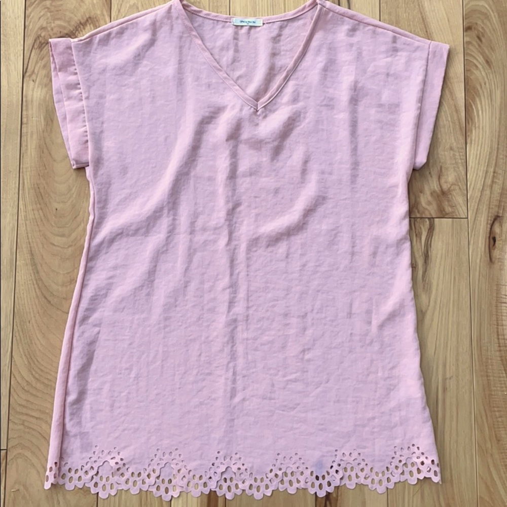 3/$12 Pink Blouse with Cutout Hem